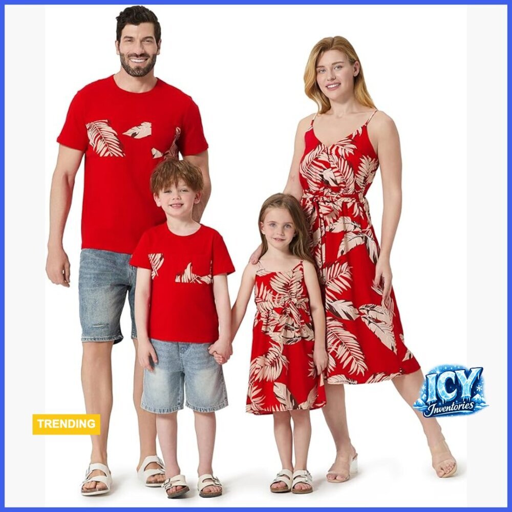Spaghetti Strap Tropical Dress Cotton Polyester Spandex Family Matching